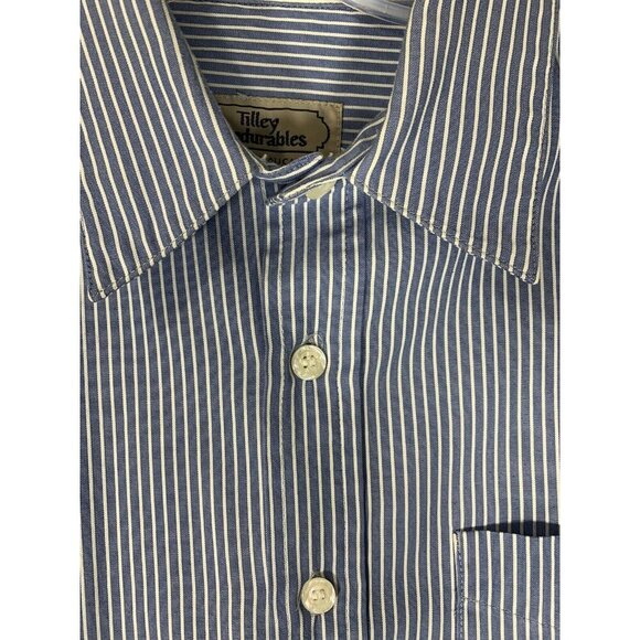 NEW - Tilley Endurables Blue and White Pinstripe Shirt Mens Large Camp Safari L - Picture 2 of 7